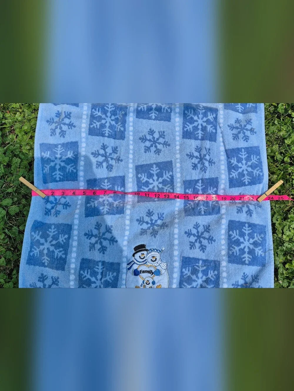​Set of 3 Blue Snowflake Bath Towels Embroidered Snowman Family Winter Christmas